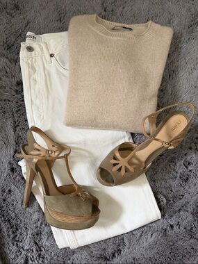 Fendi grey Suede Platform T-Strap Heels